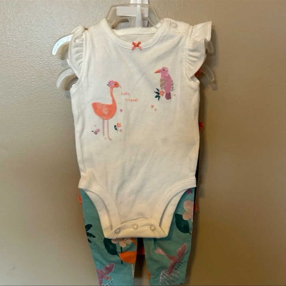 Carter's White and Pink Bodysuit with Green‎ Pants